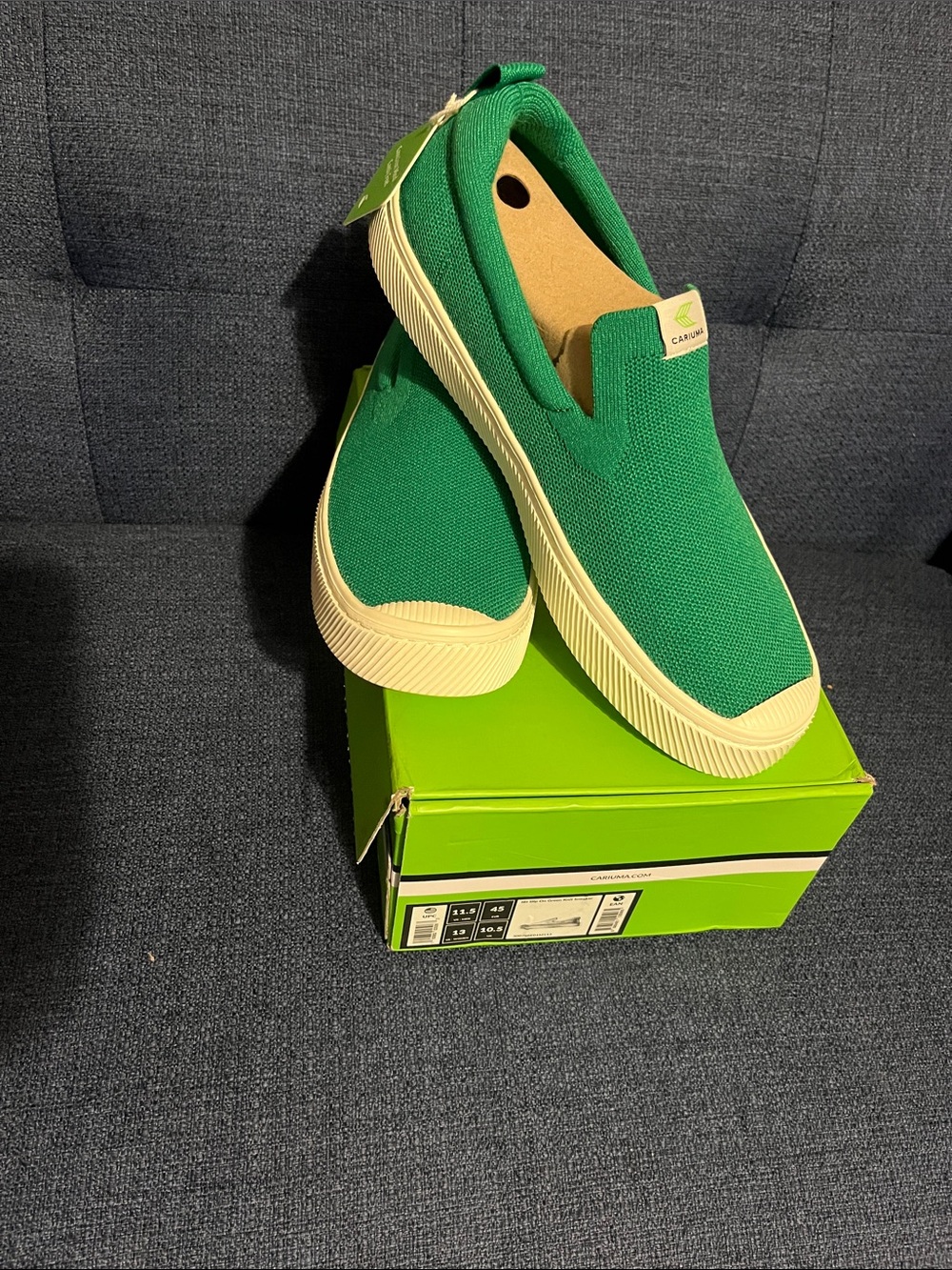 Cariuma Green Slip-On Kniy Sneakers with Cream Sole